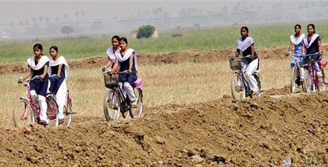Indian school girls on bicycle2