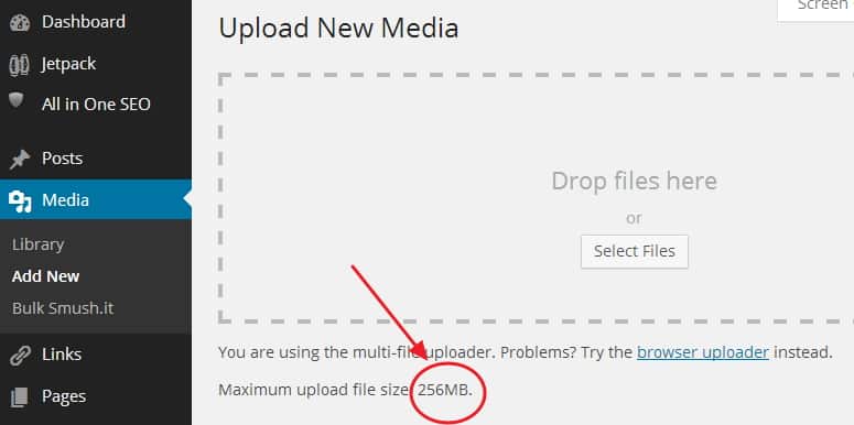 Wordpress upload size limit increased